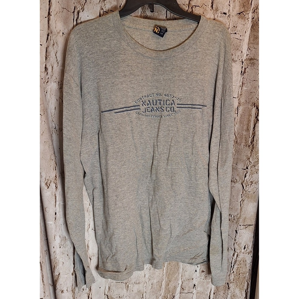Nautica Jeans Company lightweight Men's Long Sleeve Gray Lg T-shirt / Sweatshirt